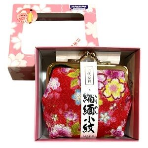 JAPANESE BRAND MOMO BROS. FLORAL BLOSSOMS COIN PURSE RED MULTI NEW IN BOX